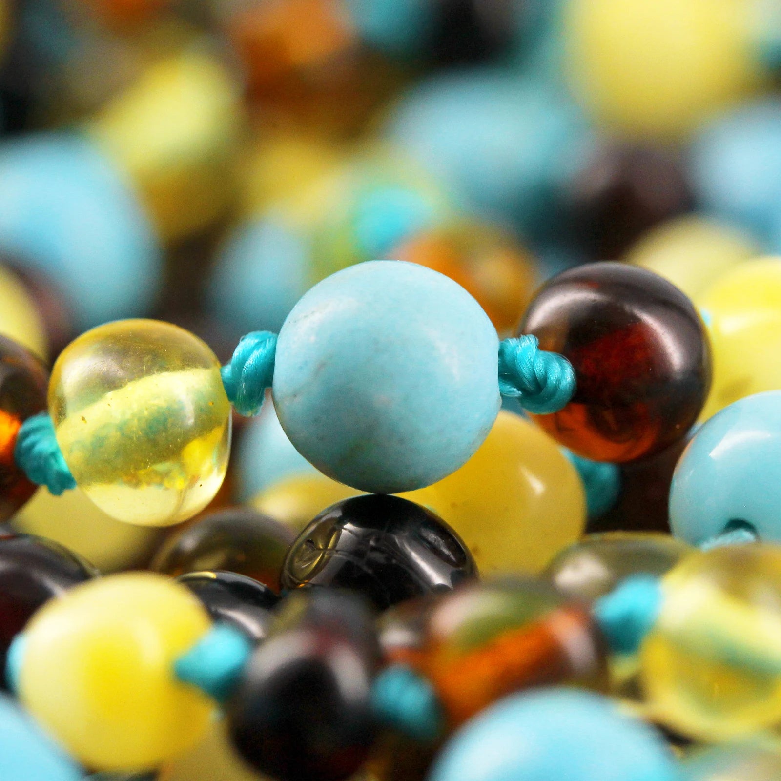 Baltic Amber Teething Bracelet with Turquoise. Baroque 5mm - LE465