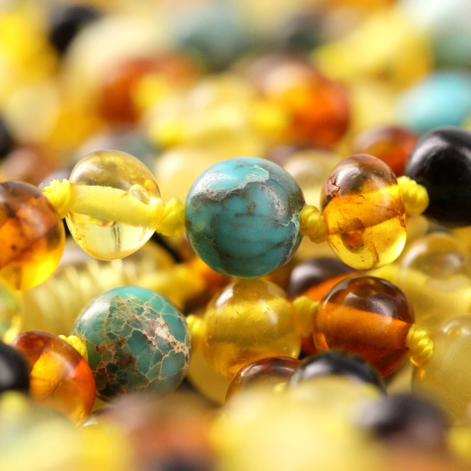 Baltic Amber Teething Bracelet with Lake Blue Imperial Jasper. Baroque 5mm - LE474