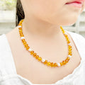 Baltic amber baroque junior necklace with freshwater pearl, 38cm