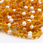Baltic Amber Teething Necklace with Freshwater Pearl. Baroque 6mm - P1
