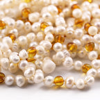 White Freshwater Pearl Kids Necklace with Baltic Amber 6mm - P2