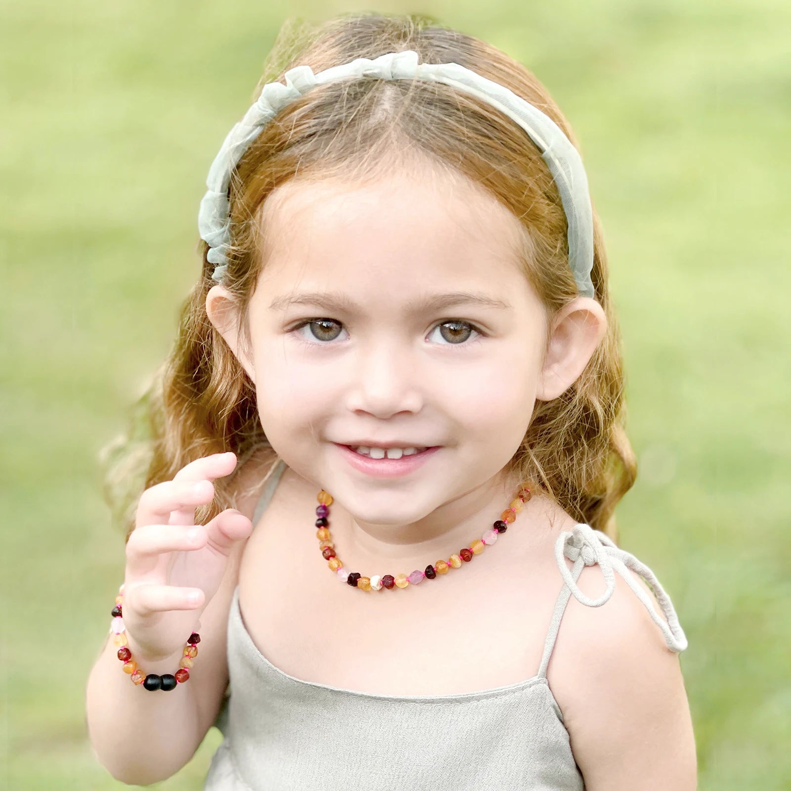 Baltic Amber Teething Necklace with Amethyst & Rose Quartz. Baroque 6mm - LE560