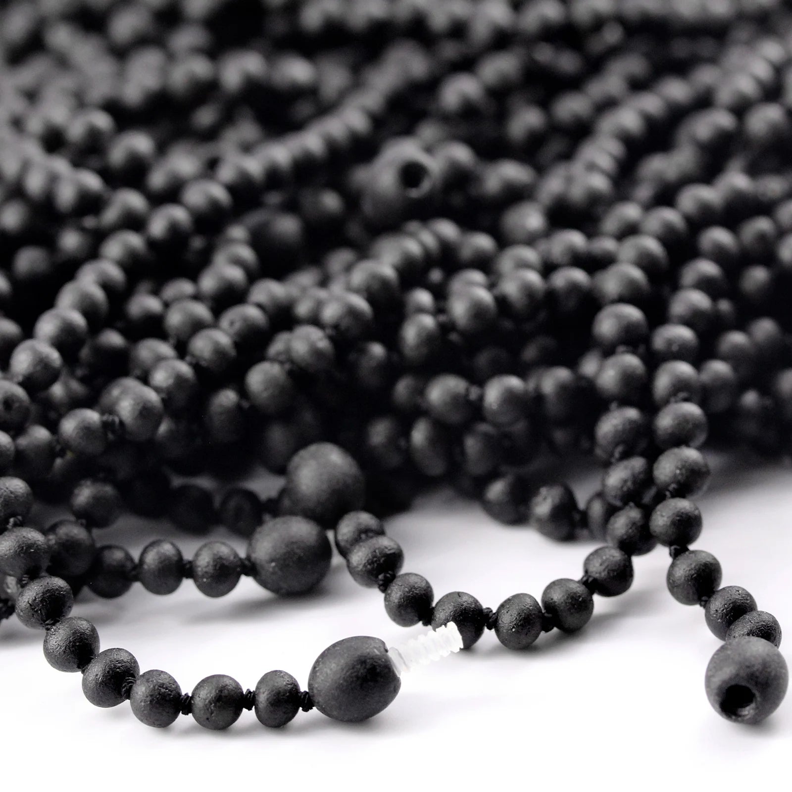 Baltic Amber Teething Necklace. Baroque Black 5mm - XB54BM