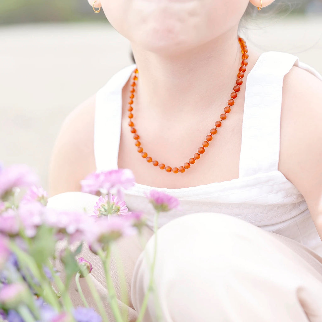 Natural Baltic Amber Junior Necklace. Baroque Light Cognac 5mm - XB54LCM