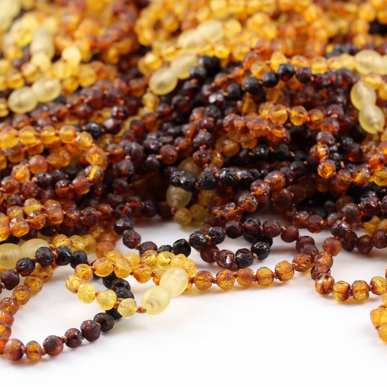 Baltic Amber Teething Necklace. Baroque Rainbow 5mm - XB55R1-RAW