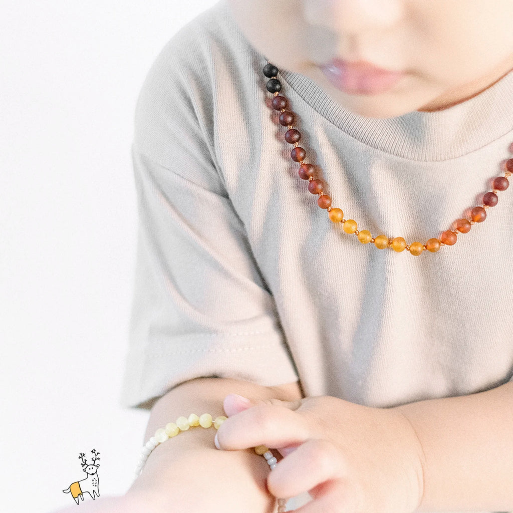Natural Baltic Amber Junior Necklace. Baroque Rainbow 5mm - XB55RB1M