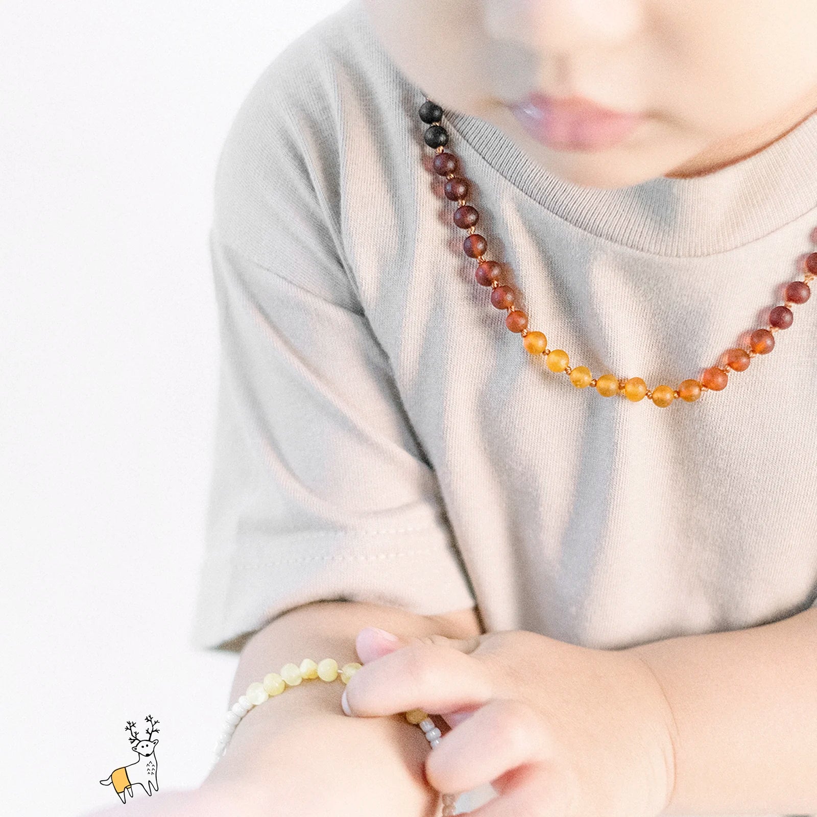 Natural Baltic Amber Junior Necklace. Baroque Rainbow 5mm - XB55RB1M