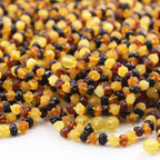 Baltic Amber Teething Necklace. Baroque Multicolour 6mm - XB65M1-RAW