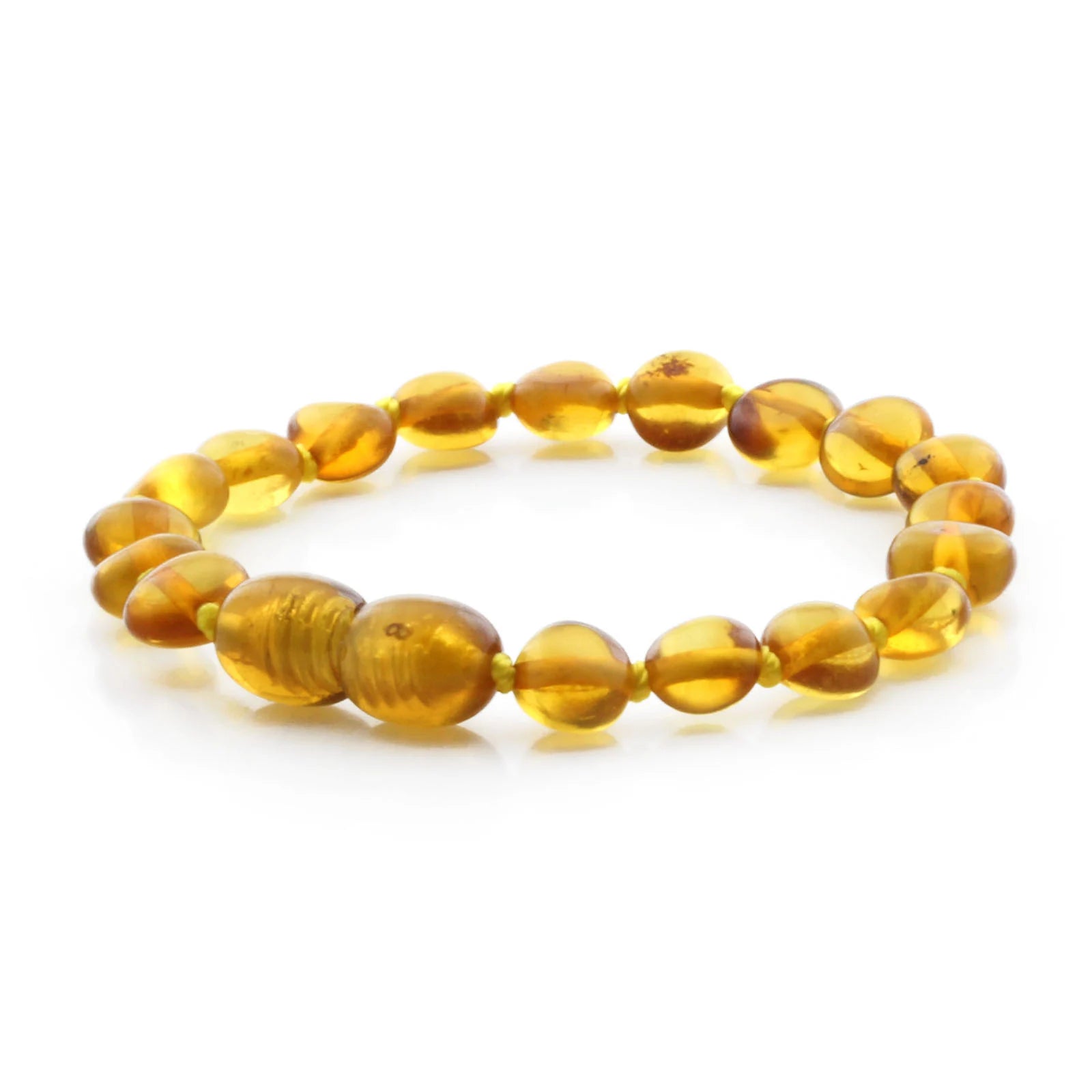 BALTIC AMBER TEETHING BRACELET. SIDE DRILL LIGHT COGNAC 6X4 MM