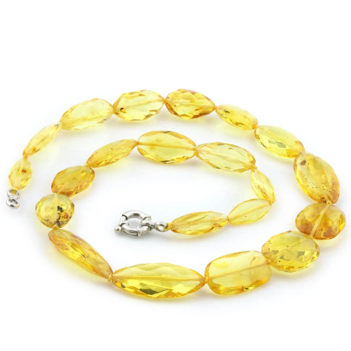 Natural Baltic Amber Necklace with 925 Sterling Silver Clasp Olive 27gr. FBR1
