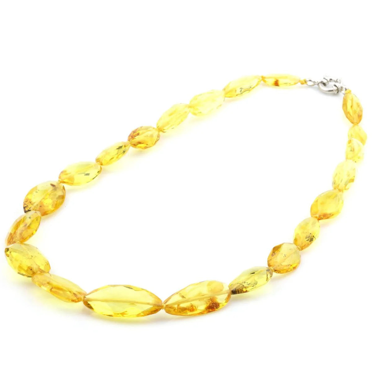 Natural Baltic Amber Necklace with 925 Sterling Silver Clasp Olive 27gr. FBR1