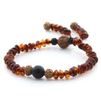 Adult Baltic Amber Bracelet with Lava Stone Mala Tassel. MS01