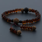 Adult Baltic Amber Bracelet with Lava Stone Mala Tassel. MS01
