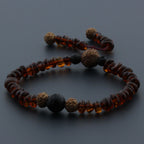 Adult Baltic Amber Bracelet with Lava Stone Mala Tassel. MS01