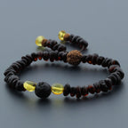 Adult Baltic Amber Bracelet with Lava Stone Mala Tassel. MS03