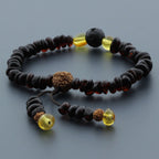 Adult Baltic Amber Bracelet with Lava Stone Mala Tassel. MS03