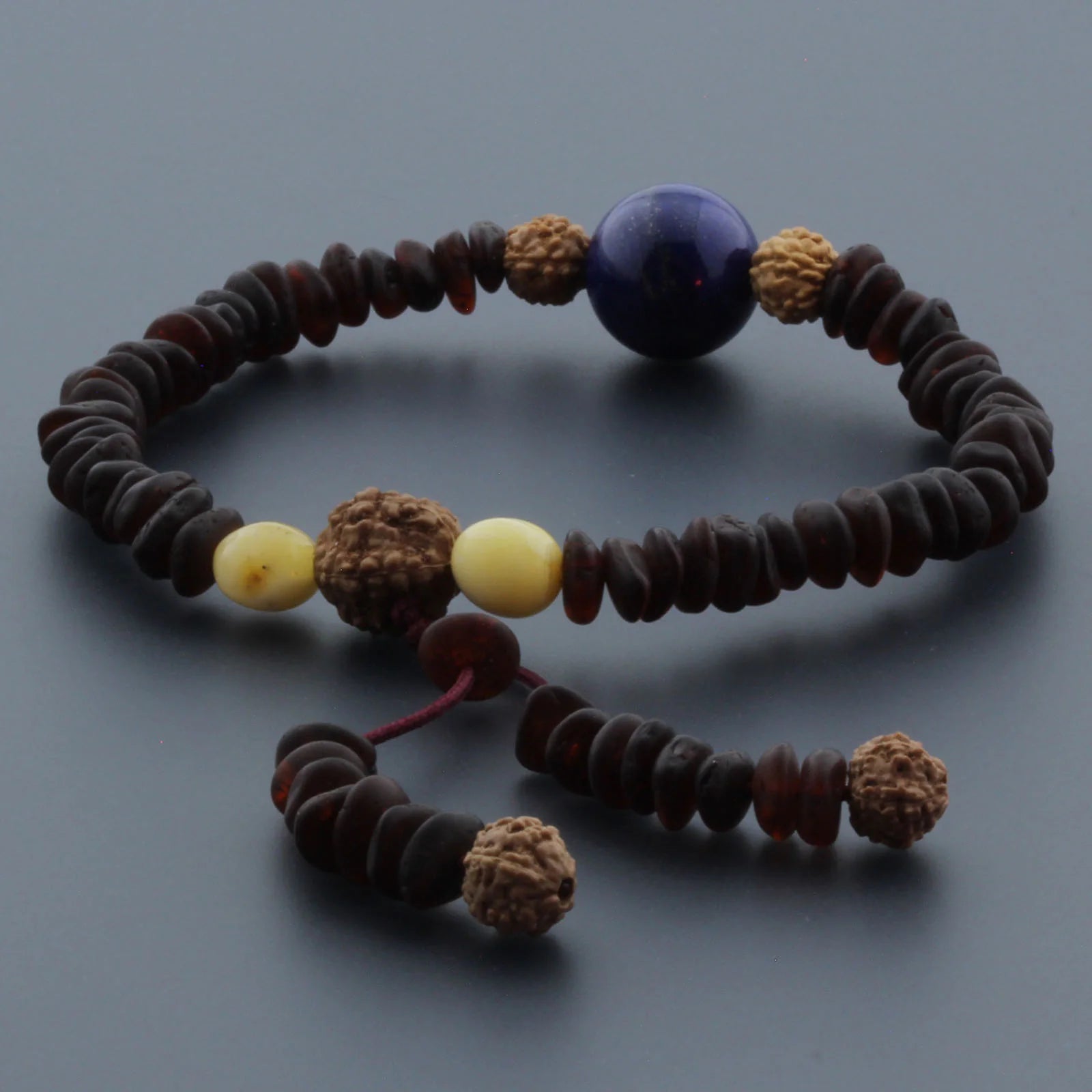 Adult Baltic Amber Bracelet with Lapis Lazuli Mala Tassel. MS06