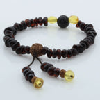 Adult Baltic Amber Bracelet with Lava Stone Mala Tassel. MS03
