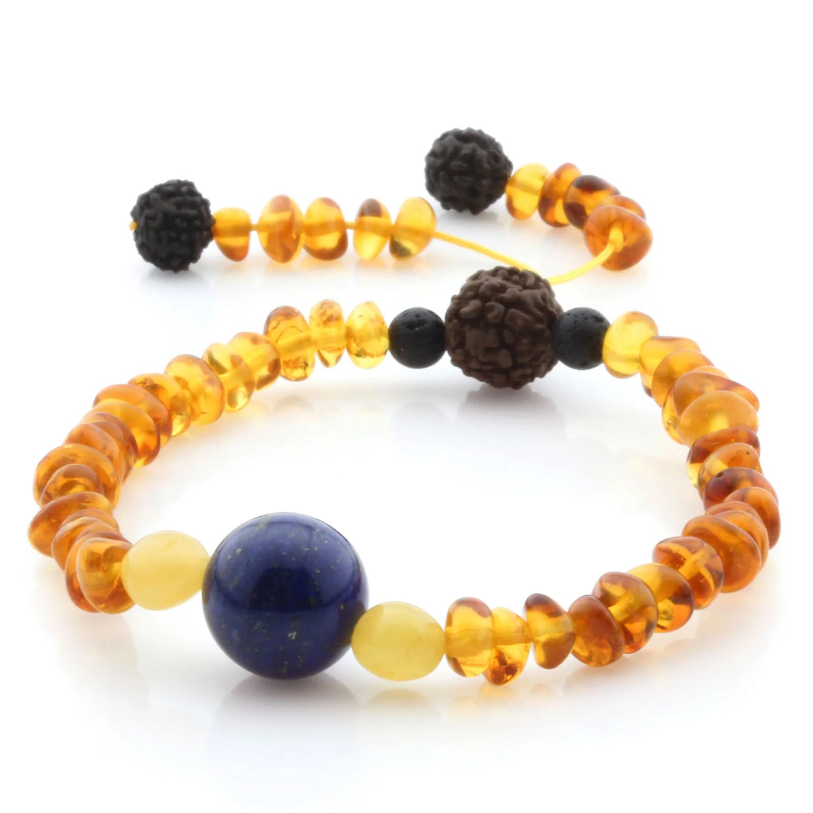 Adult Baltic Amber Bracelet with Lapis Lazuli Mala Tassel. MS05