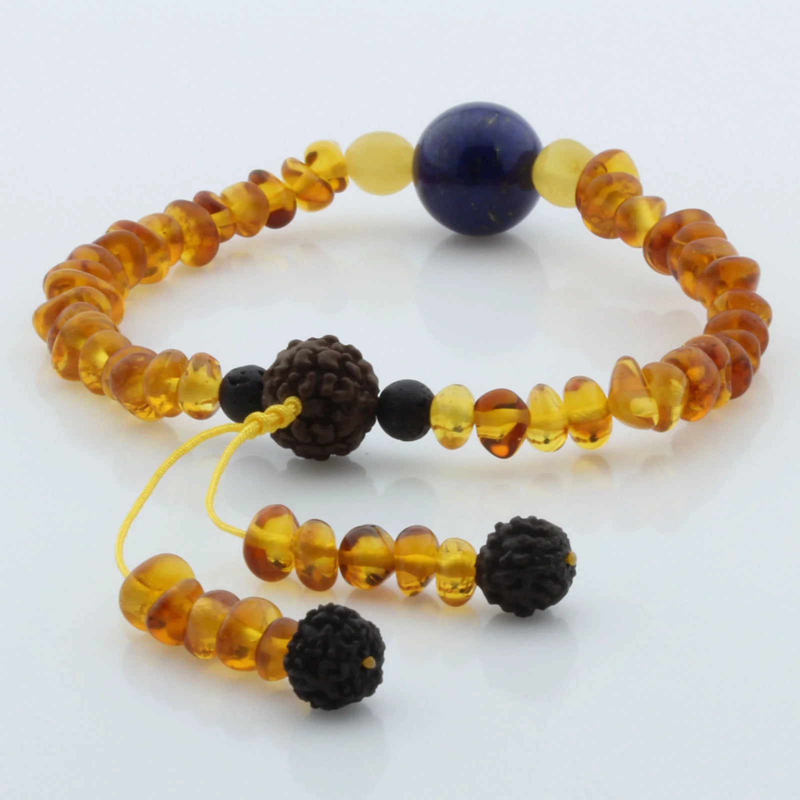 Adult Baltic Amber Bracelet with Lapis Lazuli Mala Tassel. MS05