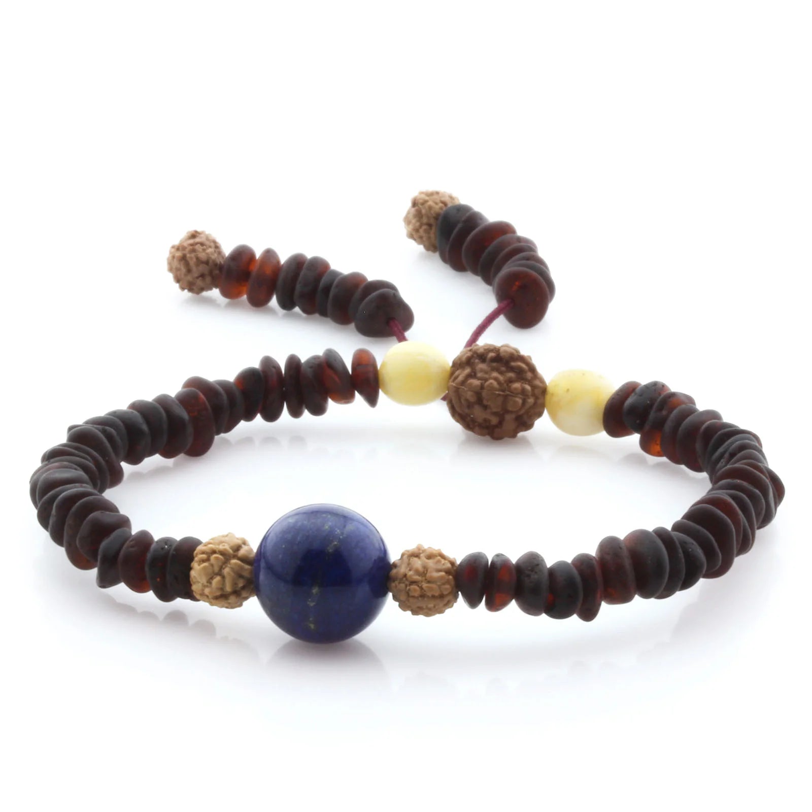 Adult Baltic Amber Bracelet with Lapis Lazuli Mala Tassel. MS06
