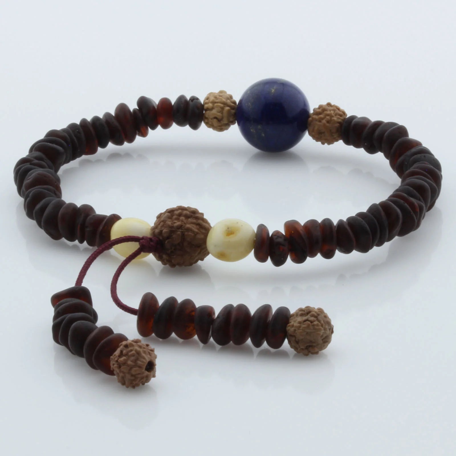 Adult Baltic Amber Bracelet with Lapis Lazuli Mala Tassel. MS06