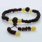 Adult Baltic Amber Bracelet with Lava Stone Mala Tassel. MS07