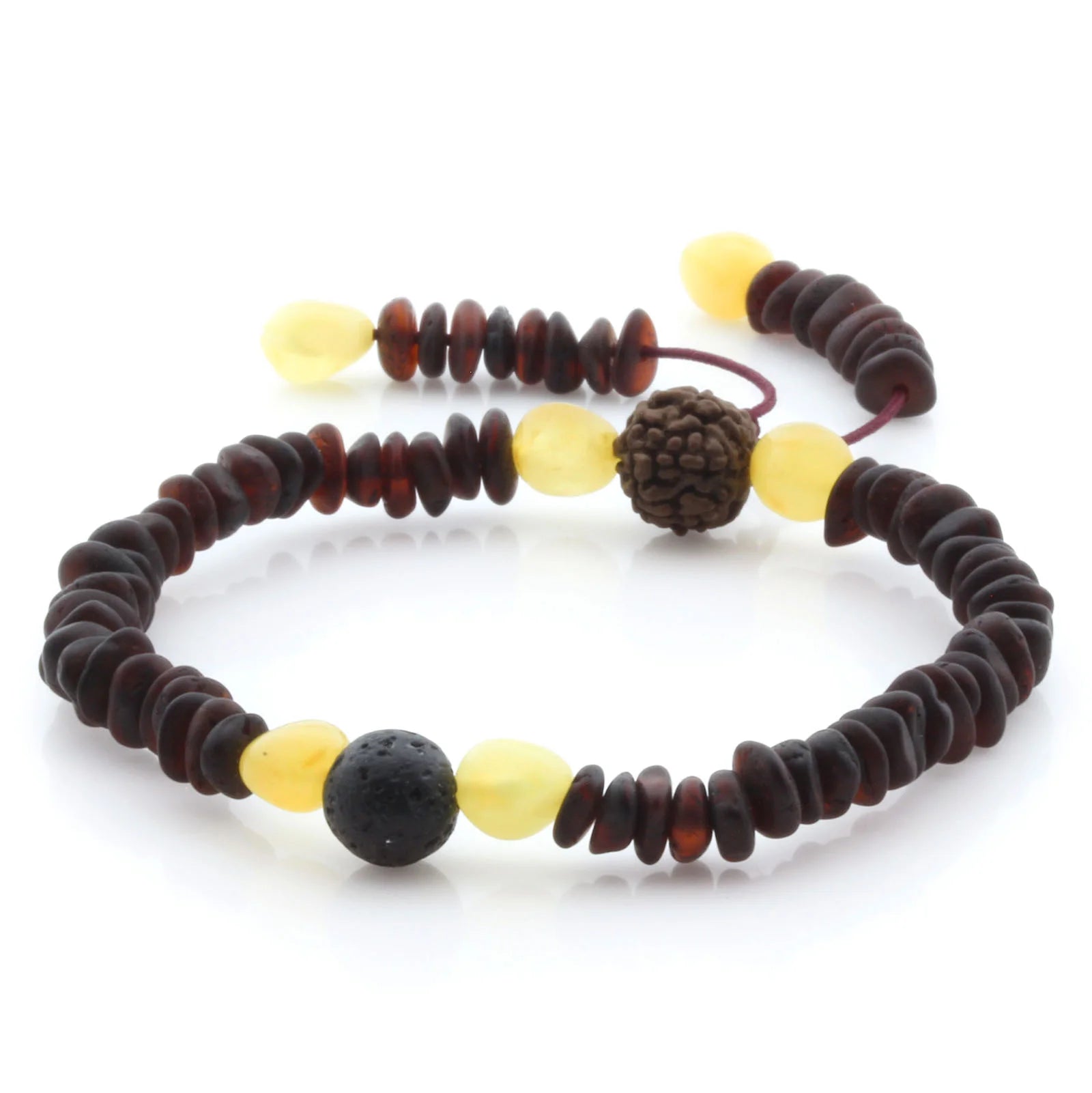 Adult Baltic Amber Bracelet with Lava Stone Mala Tassel. MS07