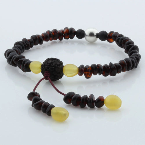 Adult Baltic Amber Bracelet with Lava Stone Mala Tassel. MS08