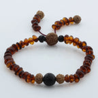 Adult Baltic Amber Bracelet with Lava Stone Mala Tassel. MS01