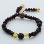 Adult Baltic Amber Bracelet with Lava Stone Mala Tassel. MS03