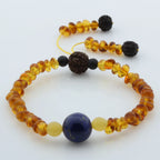 Adult Baltic Amber Bracelet with Lapis Lazuli Mala Tassel. MS05