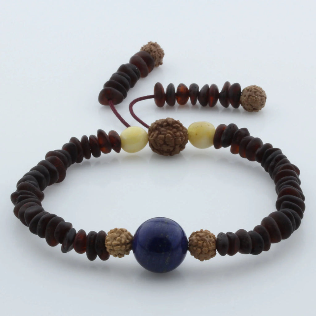 Adult Baltic Amber Bracelet with Lapis Lazuli Mala Tassel. MS06