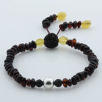Adult Baltic Amber Bracelet with Lava Stone Mala Tassel. MS08