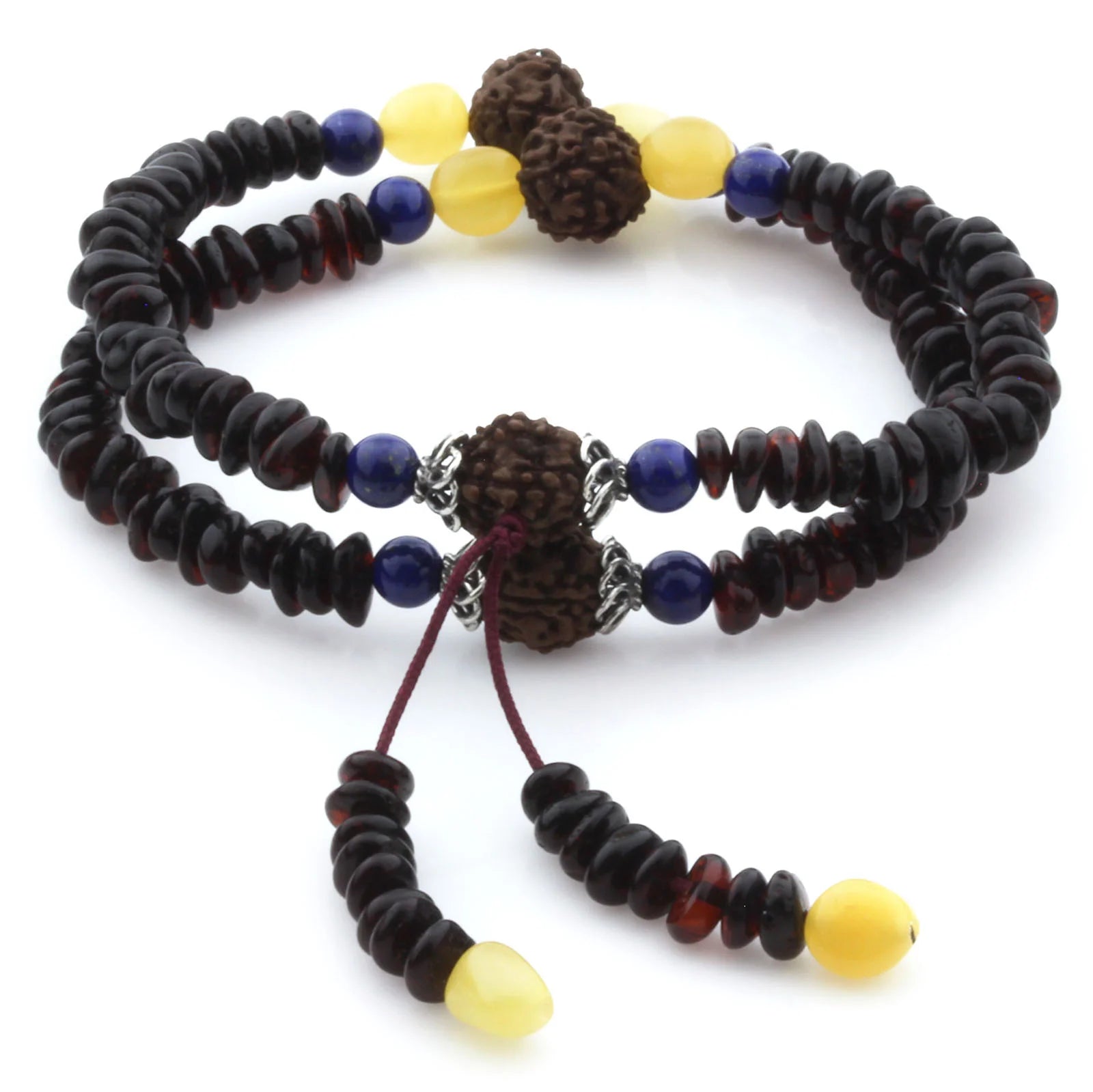Adult Baltic Amber Bracelet with Lapis Lazuli Mala Tassel. MD04