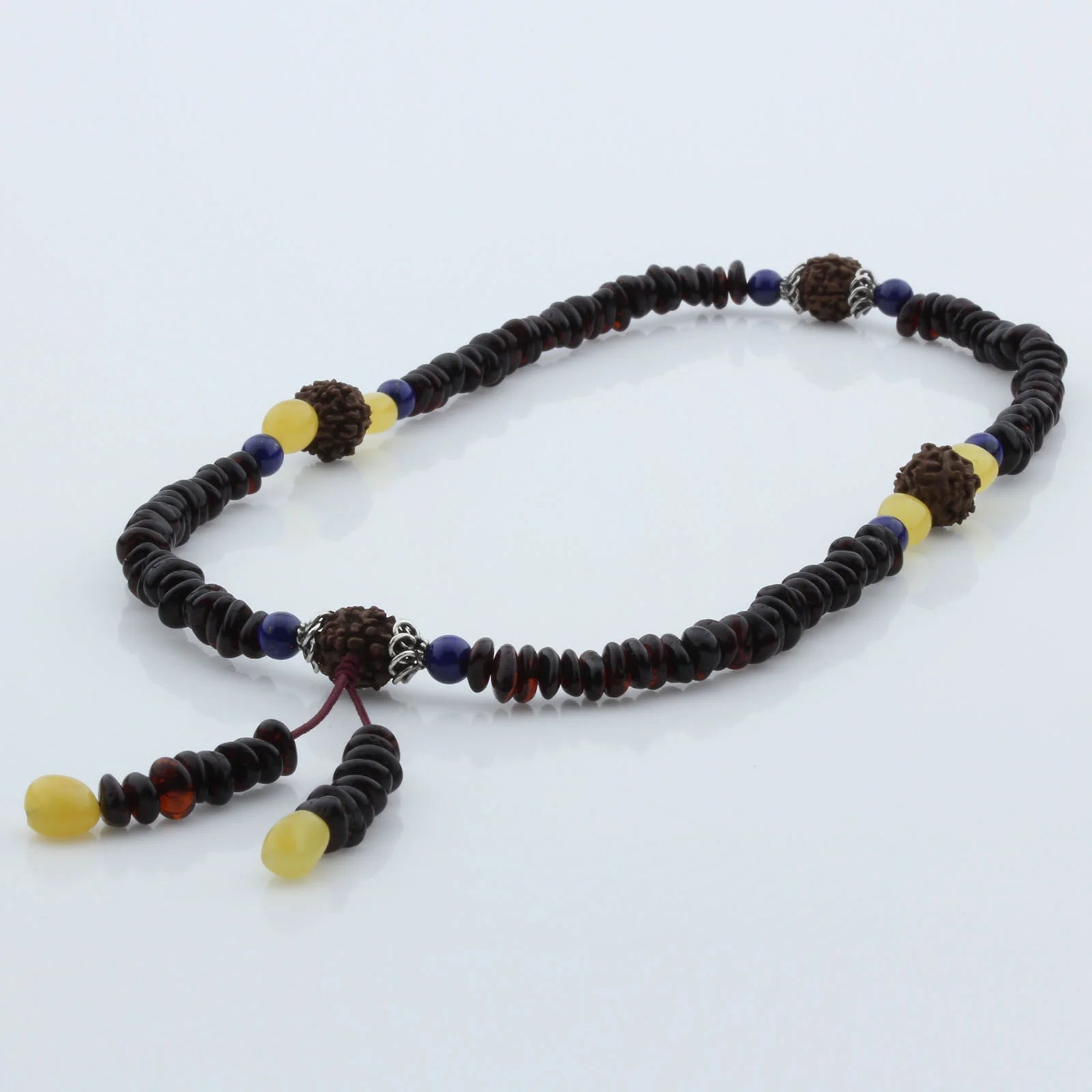 Adult Baltic Amber Bracelet with Lapis Lazuli Mala Tassel. MD04