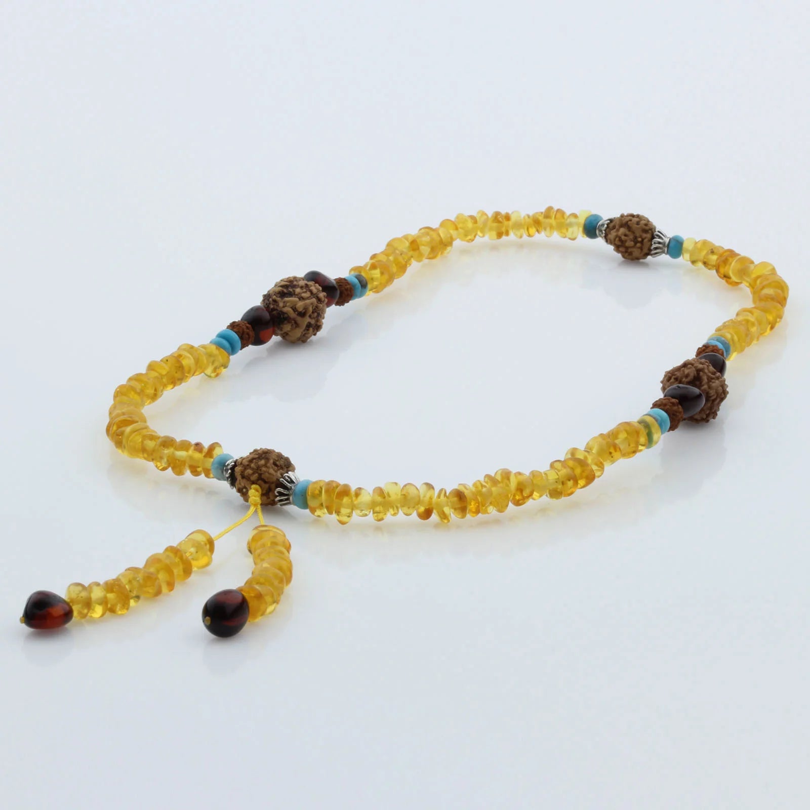 Adult Baltic Amber Bracelet with 925 Sterling Silver Mala Tassel. MD02