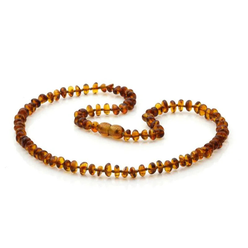 Adult Baltic Amber Necklace. Round Flat Cognac 5x3 mm