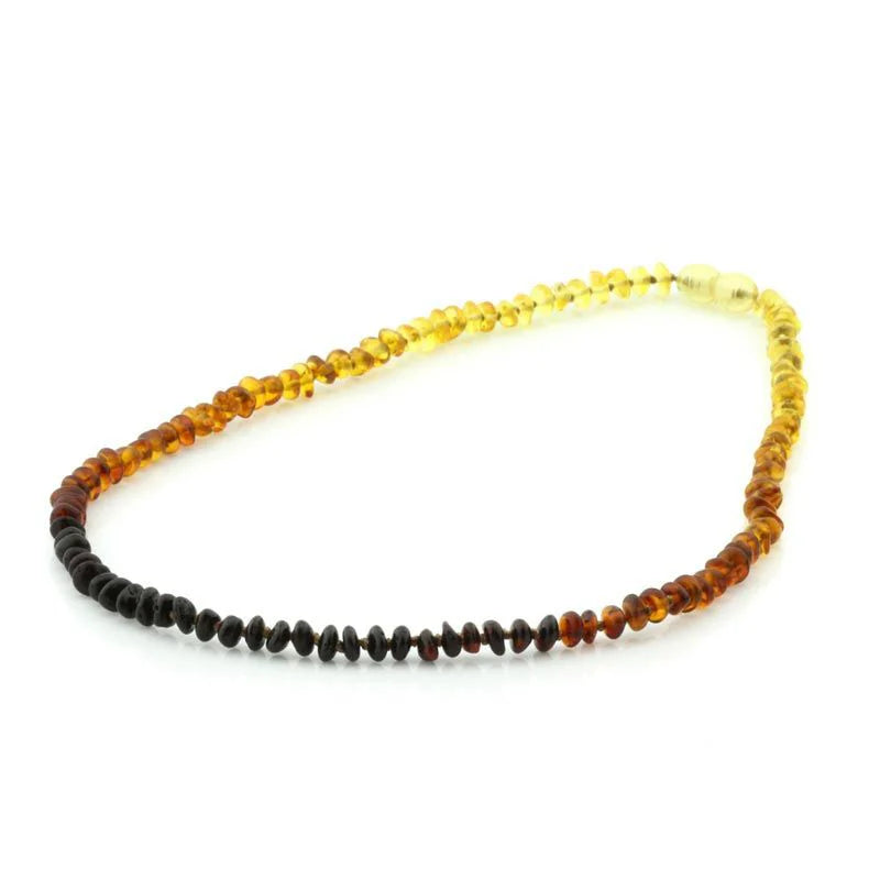 Adult Baltic Amber Necklace. Round Flat Rainbow V1 5x3 mm