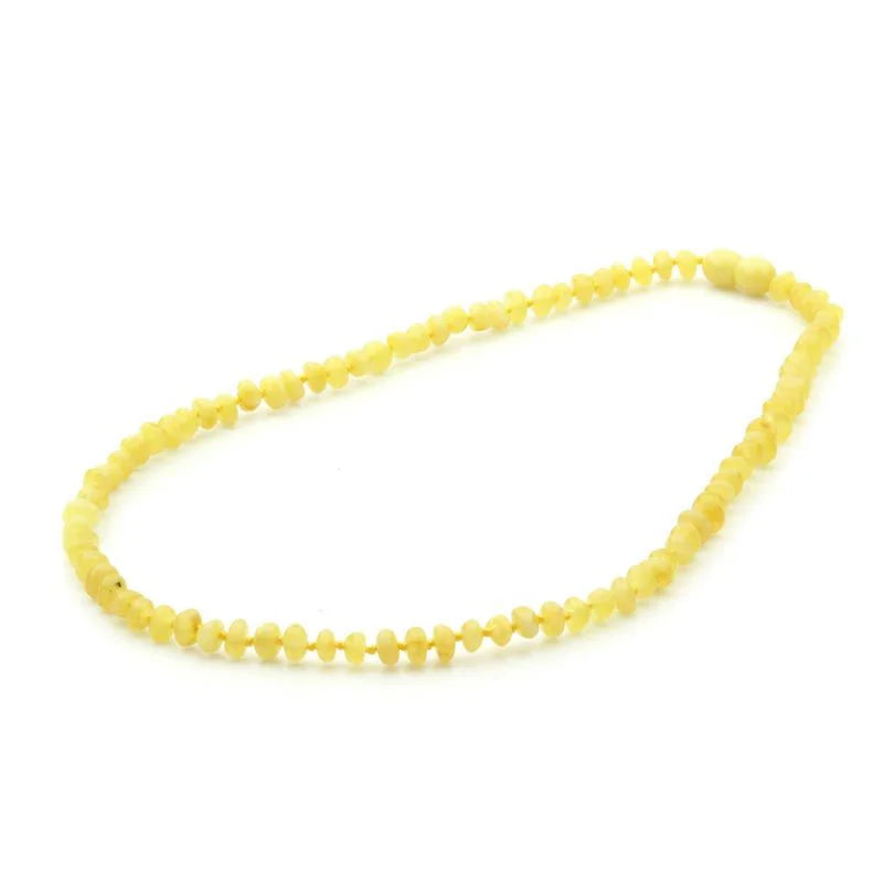 Adult Baltic Amber Necklace. Round Flat Milky Yellow 5x3 mm