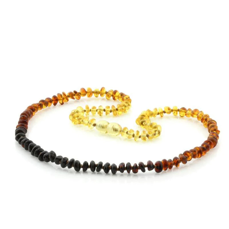 Adult Baltic Amber Necklace. Round Flat Rainbow V1 5x3 mm