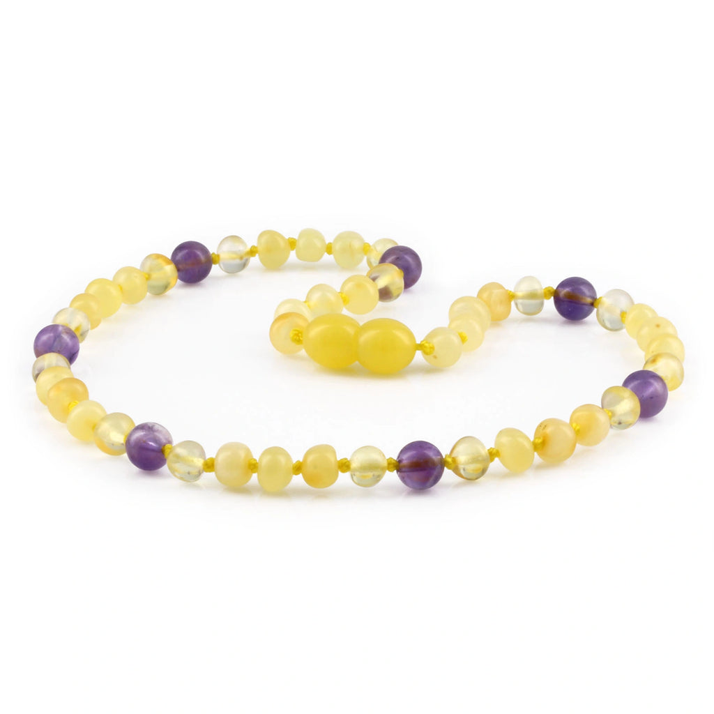 BALTIC AMBER & AMETHYST TEETHING NECKLACE. LIMITED EDITION. LE472