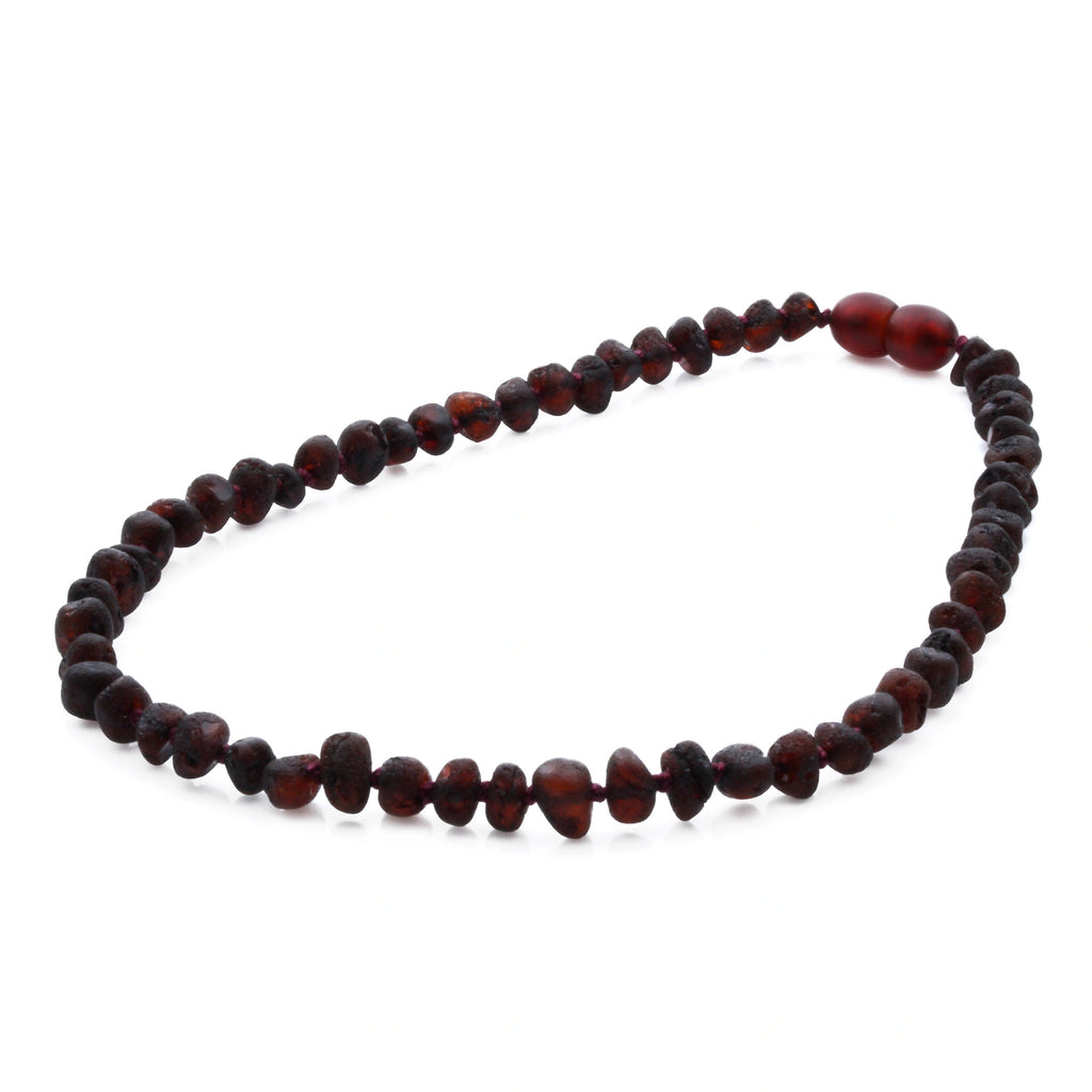 Baltic Amber Teething Necklace. Baroque Dark Cognac 5mm - BA39