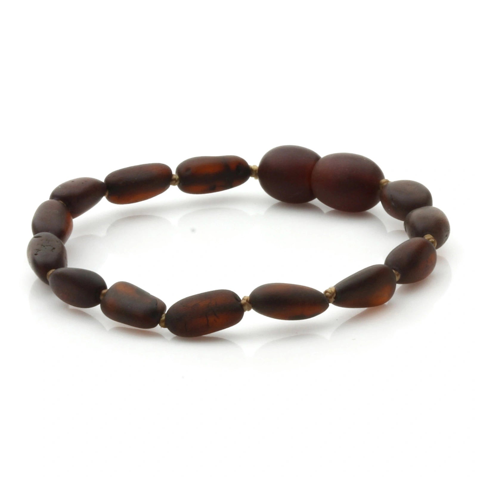 Baltic Amber Teething Bracelet. Olive Dark Cognac Matte 5mm - OL29