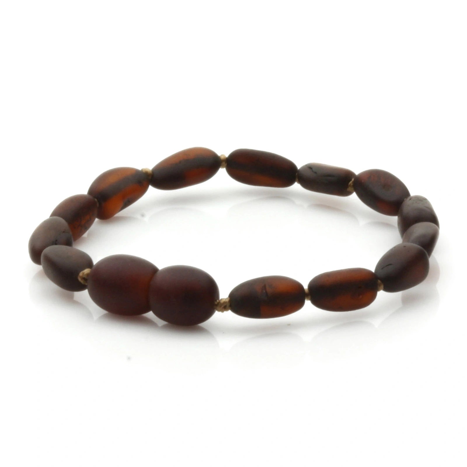 Baltic Amber Teething Bracelet. Olive Dark Cognac Matte 5mm - OL29