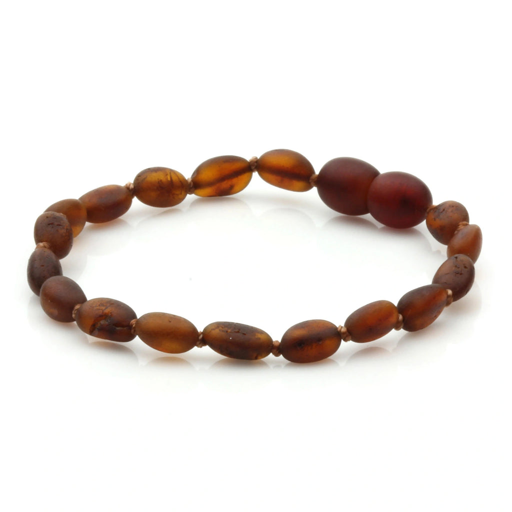 Baltic Amber Teething Bracelet. Olive Dark Cognac Matte 5mm - OL28