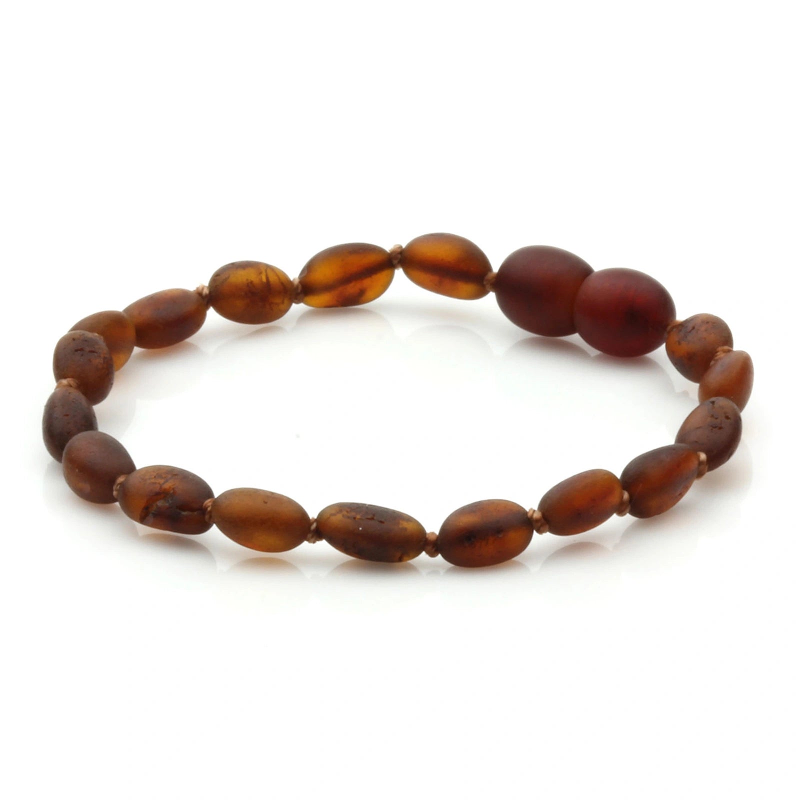 Baltic Amber Teething Bracelet. Olive Dark Cognac Matte 5mm - OL28