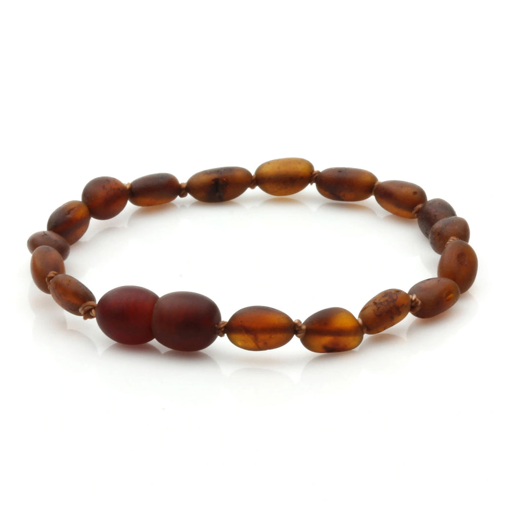 Baltic Amber Teething Bracelet. Olive Dark Cognac Matte 5mm - OL28