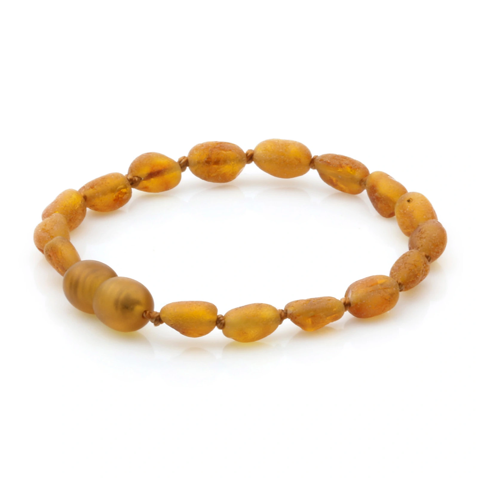 Baltic Amber Teething Bracelet. Olive Light Cognac Rough 5mm - OL34