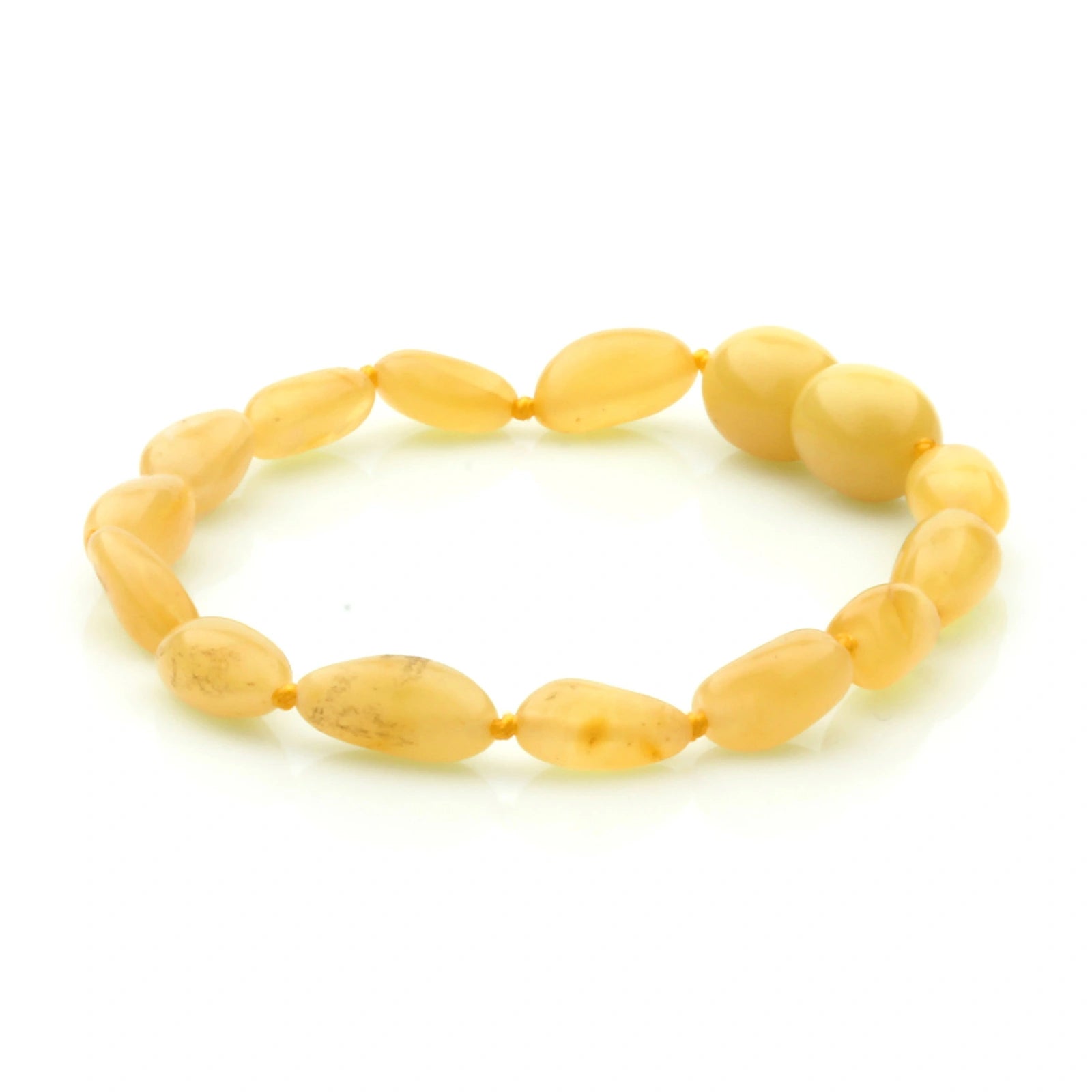 Baltic Amber Teething Bracelet. Olive Milky Yellow Glossy 5mm - OL22